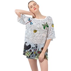 Dog Puzzle Maze Bee Butterfly Oversized Chiffon Top by Modalart