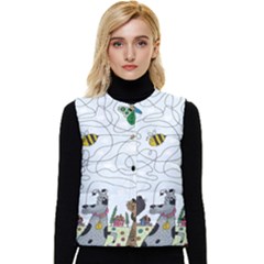 Dog Puzzle Maze Bee Butterfly Women s Button Up Puffer Vest