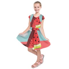 Watermelon Fruit Kids  Short Sleeve Dress by Modalart