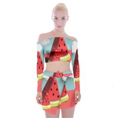 Watermelon Fruit Off Shoulder Top With Mini Skirt Set by Modalart