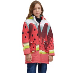 Watermelon Fruit Kids  Hooded Longline Puffer Jacket