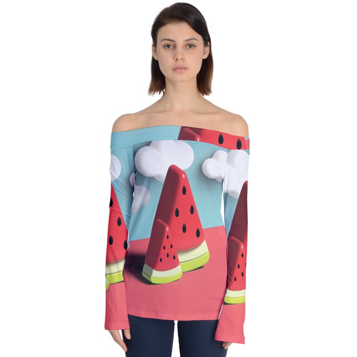 Watermelon Fruit Off Shoulder Long Sleeve Top