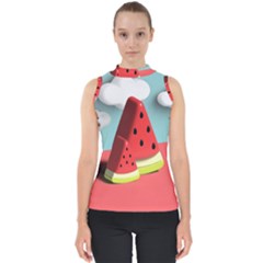 Watermelon Fruit Mock Neck Shell Top by Modalart