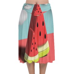 Watermelon Fruit Velvet Flared Midi Skirt