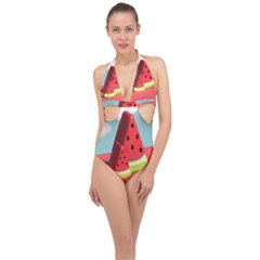 Watermelon Fruit Halter Front Plunge Swimsuit