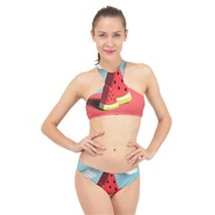 Watermelon Fruit High Neck Bikini Set by Modalart