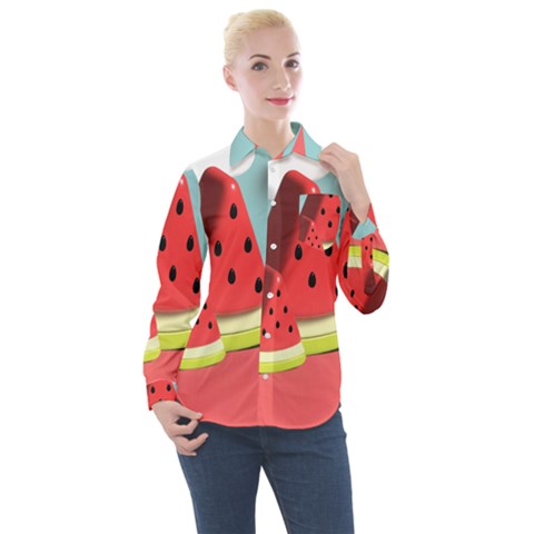 Watermelon Fruit Women s Long Sleeve Pocket Shirt by Modalart