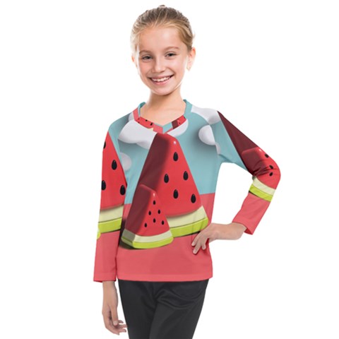 Watermelon Fruit Kids  Long Mesh T-shirt by Modalart