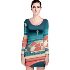 Leaves Boho Plant Bohemian Drawing Long Sleeve Velvet Bodycon Dress