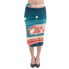 Leaves Boho Plant Bohemian Drawing Midi Pencil Skirt by Modalart