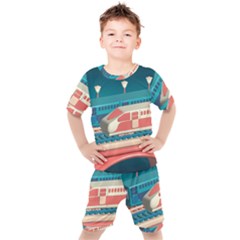 Leaves Boho Plant Bohemian Drawing Kids  T-shirt And Shorts Set by Modalart