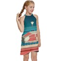 Leaves Boho Plant Bohemian Drawing Kids  Halter Collar Waist Tie Chiffon Dress View3