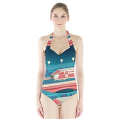 Bridge Transportation Train Toys Halter Swimsuit by Modalart