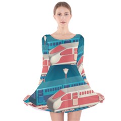 Bridge Transportation Train Toys Long Sleeve Velvet Skater Dress