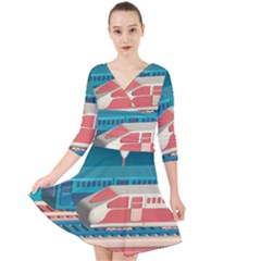 Bridge Transportation Train Toys Quarter Sleeve Front Wrap Dress by Modalart