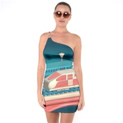 Bridge Transportation Train Toys One Shoulder Ring Trim Bodycon Dress by Modalart