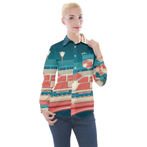 Bridge Transportation Train Toys Women s Long Sleeve Pocket Shirt by Modalart