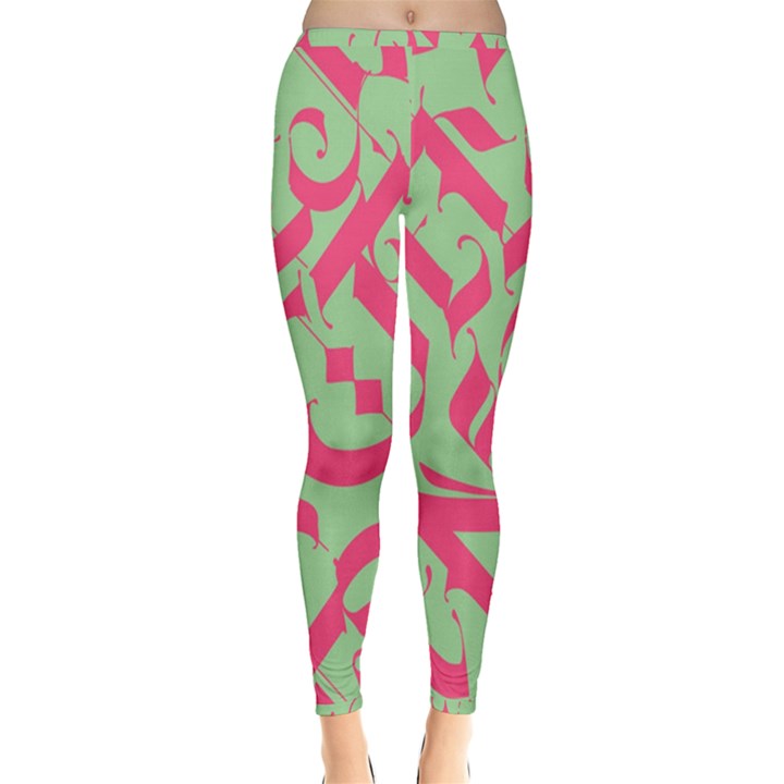 Pattern Ornament Gothic Style Elegant Font Tattoos Inside Out Leggings