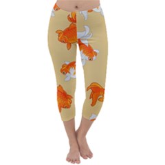 Gold Fish Seamless Pattern Background Capri Winter Leggings  by Bedest