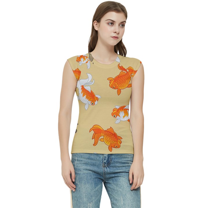 Gold Fish Seamless Pattern Background Women s Raglan Cap Sleeve T-Shirt