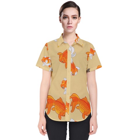 Gold Fish Seamless Pattern Background Women s Short Sleeve Shirt by Bedest