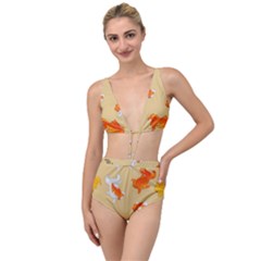 Gold Fish Seamless Pattern Background Tied Up Two Piece Swimsuit by Bedest