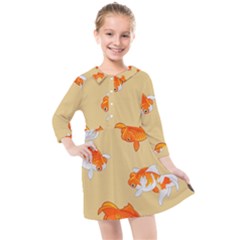 Gold Fish Seamless Pattern Background Kids  Quarter Sleeve Shirt Dress by Bedest