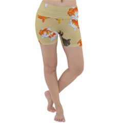 Gold Fish Seamless Pattern Background Lightweight Velour Yoga Shorts by Bedest