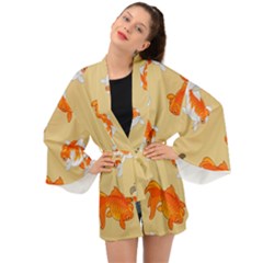 Gold Fish Seamless Pattern Background Long Sleeve Kimono by Bedest