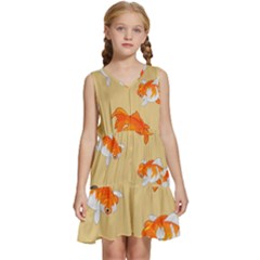 Gold Fish Seamless Pattern Background Kids  Sleeveless Tiered Mini Dress by Bedest