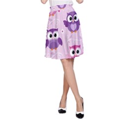 Seamless Cute Colourfull Owl Kids Pattern A-line Skirt by Bedest