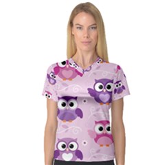 Seamless Cute Colourfull Owl Kids Pattern V-neck Sport Mesh T-shirt