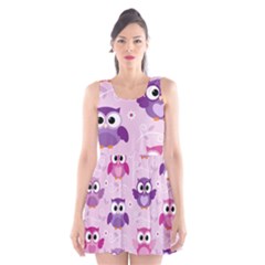 Seamless Cute Colourfull Owl Kids Pattern Scoop Neck Skater Dress by Bedest