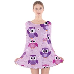 Seamless Cute Colourfull Owl Kids Pattern Long Sleeve Velvet Skater Dress by Bedest