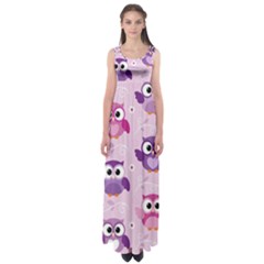 Seamless Cute Colourfull Owl Kids Pattern Empire Waist Maxi Dress by Bedest