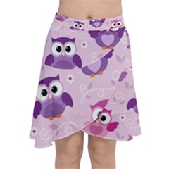 Seamless Cute Colourfull Owl Kids Pattern Chiffon Wrap Front Skirt by Bedest