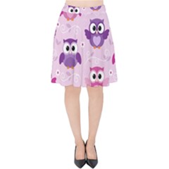 Seamless Cute Colourfull Owl Kids Pattern Velvet High Waist Skirt by Bedest