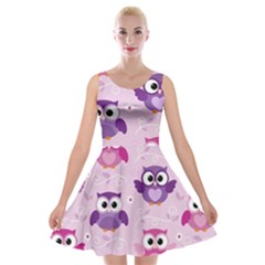 Seamless Cute Colourfull Owl Kids Pattern Velvet Skater Dress by Bedest