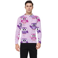 Seamless Cute Colourfull Owl Kids Pattern Men s Long Sleeve Rash Guard by Bedest