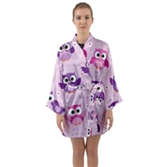 Seamless Cute Colourfull Owl Kids Pattern Long Sleeve Satin Kimono by Bedest