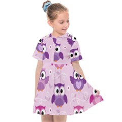 Seamless Cute Colourfull Owl Kids Pattern Kids  Sailor Dress by Bedest