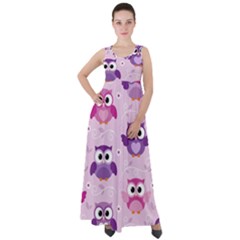 Seamless Cute Colourfull Owl Kids Pattern Empire Waist Velour Maxi Dress by Bedest