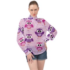 Seamless Cute Colourfull Owl Kids Pattern High Neck Long Sleeve Chiffon Top by Bedest