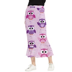 Seamless Cute Colourfull Owl Kids Pattern Maxi Fishtail Chiffon Skirt by Bedest