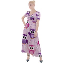 Seamless Cute Colourfull Owl Kids Pattern Button Up Short Sleeve Maxi Dress by Bedest