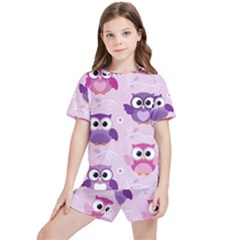 Seamless Cute Colourfull Owl Kids Pattern Kids  T-shirt And Sports Shorts Set by Bedest