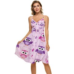 Seamless Cute Colourfull Owl Kids Pattern Sleeveless Tie Front Chiffon Dress by Bedest