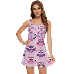 Seamless Cute Colourfull Owl Kids Pattern Ruffle Edge Bra Cup Chiffon Mini Dress by Bedest