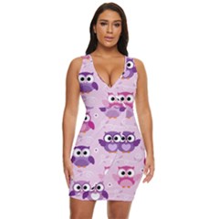 Seamless Cute Colourfull Owl Kids Pattern Draped Bodycon Dress by Bedest