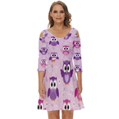 Seamless Cute Colourfull Owl Kids Pattern Shoulder Cut Out Zip Up Dress by Bedest